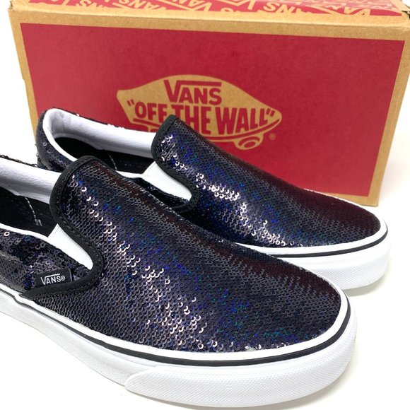 VANS Classic Slip-On Micro Sequins Black Glitter Sneakers Women Size VN0A4U382PC - Picture 8 of 11